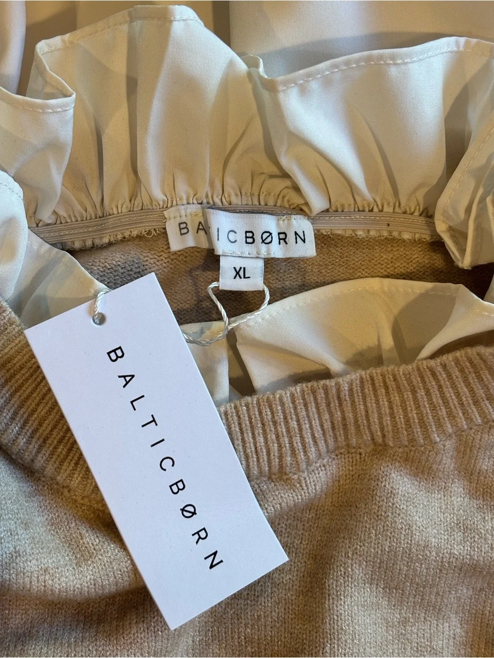 BALTIC BORN Sophie Sweater Dress Natural Tan Cream Tiered Maxi Ruffle Collar XL - Picture 4 of 8
